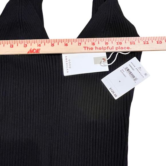 NWT Good American Shine Ribbed Tank Top Size Medium Black Blouse Stretch $129 - Picture 6 of 7